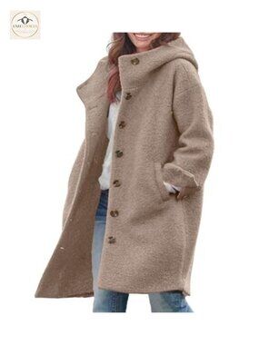 Wool Blend Hooded Pea Coat Single Breasted Knee Length Winter Coat